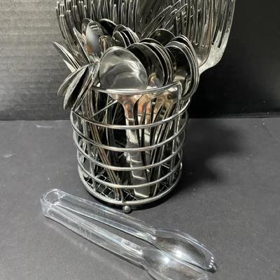 Stainless Steel Forks & Spoons, Holder, Ice Tongs