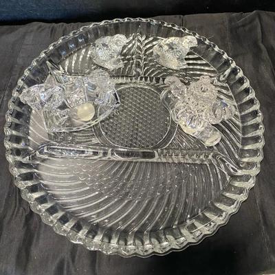 Vintage Glass Relish Dish With 4 Figurines