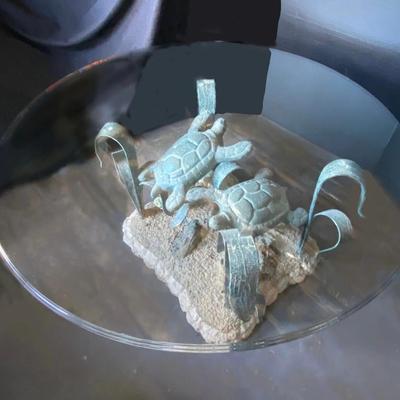 Rare Bronze Sculpture Of Sea Turtle Base Cocktail Table