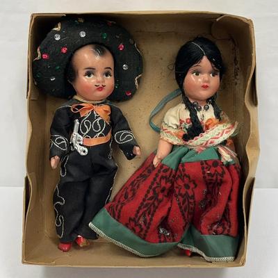 Vintage Mexican Folk Art Dolls - Maria & Mariachi In Original Box
