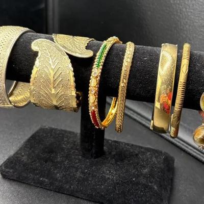 Gold tone Bangle and Hinge Bracelet  & more
