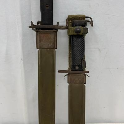 Vintage US WWII And Vietnam Bayonets In Scabbards