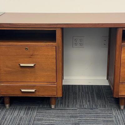 Solid Wood Desk and Metal 2-Drawer File Cabinet
