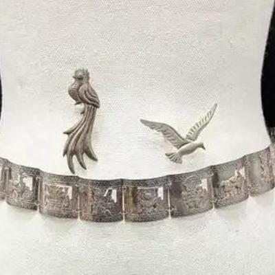 Sterling Silver Belt And Brooches