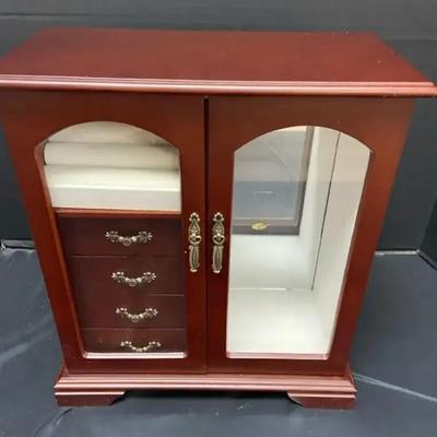 Walnut Colored Front Glass Jewelry Box