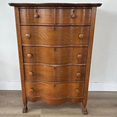 Antique Six Drawer Highboy Oak Dresser