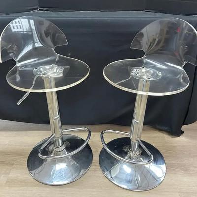 Pair Of Clear Acrylic Adjustable Barstools