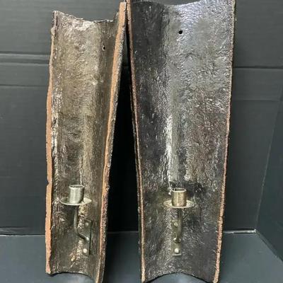 Two Terracotta Wall Candle Sconces