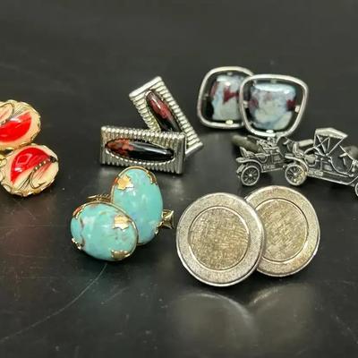 Six Pairs Of Cufflinks Featuring Mr.X Sterling, Fly fishing, And Vintage Car Cufflinks