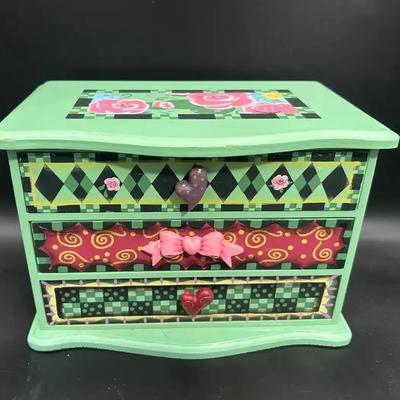 Vintage Three Drawer Painted Jewelry Box