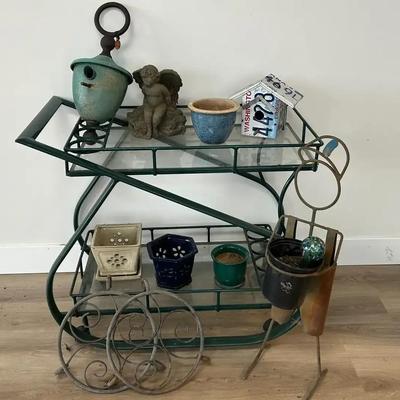 Garden Cart With Planters And Garden Decor