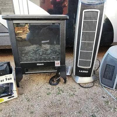 (4) Indoor / Outdoor Electric Space Heaters - Different Sizes, Fireplace Style, Oscillating Style