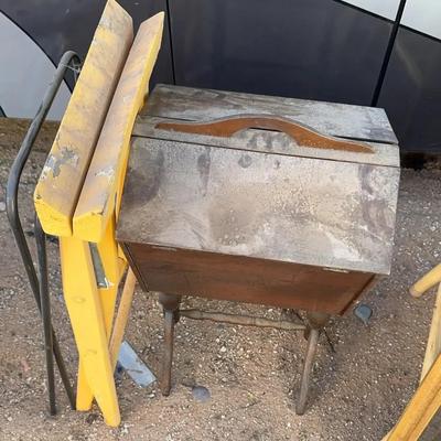 Vintage Wooden Sewing Box - Opens with Many Compartments, Table Stand Legs