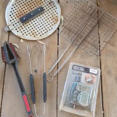 Grilling Essentials - Tongs, Grill Brush & Digital Watering Timer 