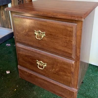 Medium 2 Drawer Wood Nightstand with Gold Ornate Pulls