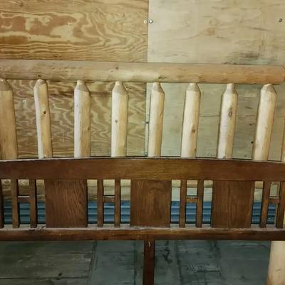 (2) Wooden Headboards, 63" Wide - One Brown Craftsman Style Wood, One Log Cabin Style