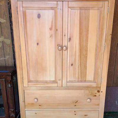 Large Double Door Armoire with 2 Shelves - Light Pine Wood