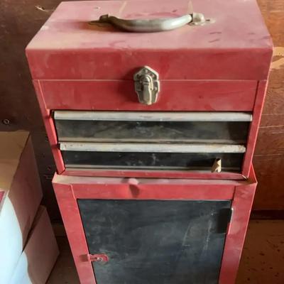 Red Metal Tool Standing Chest & Cabinet with Tools