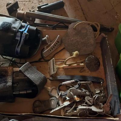 Cool Stuff - Vintage Razor, Sony Micro Dictator, Vivitar Binoculars, Pocket Knife, Tripod, Keys 