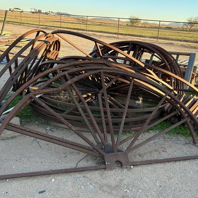 Large Amount of Steel Fence or Decorative Metal Wagon Wheels - Cut in Half Moons