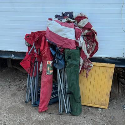 Waiting for Fireworks - 4 Folding Camping Chairs, Small Table & American Flags