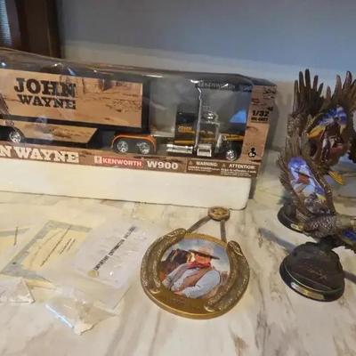 John Wayne Memorabilia - Beautiful Metal Statue & Eagles, Die-Cast Semi Truck - COAs Included