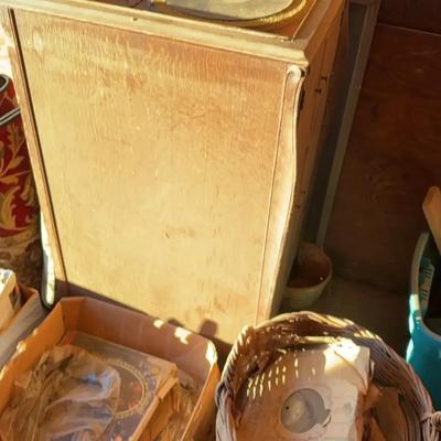 Vintage Record Player Cabinet & Record Collection - Untested