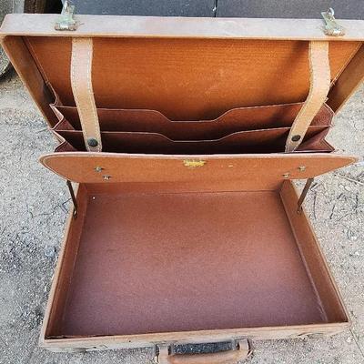Vintage Brown Filing Briefcase with Lots of Jackets - Outside Locks, No Keys