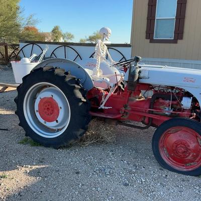 Decorative Red & White Ford 8N Tractor with Trailer - Doesn't Run