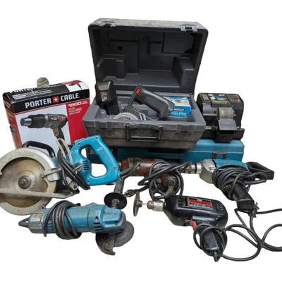Heat Gun, Grinder, 3 Drills, Wet Wheel Machine, Hypoid Saw, Recip Saw, & SKIL Saw