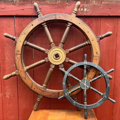 Wooden Ship’s Wheel And Ship's Wheel Clock