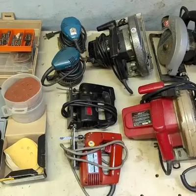 3 Circular Saws,  2 Saber Saws, 2 Sanders, & 1/2 Inch Drill + Accessories 