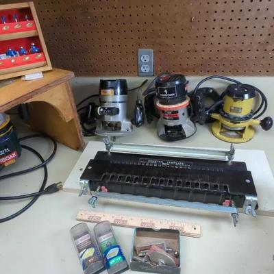 4 Routers with Bits, Jig, and Table 