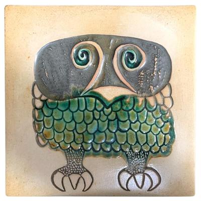 Sale Photo Thumbnail #20: Bennington Pottery “ Grumpy Owl” tile/ trivet