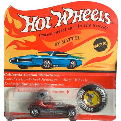 Sale Photo Thumbnail #2: 1970 Red Line Red Baron Hot Wheels in unpunched and unopened blister pack.