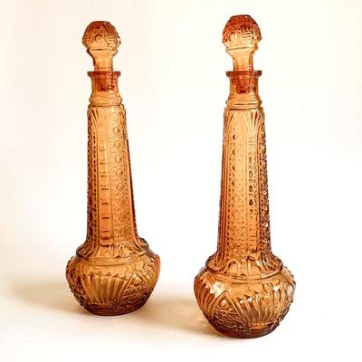 Sale Photo Thumbnail #14: Pr. Of 13 1/2” amber Rossini decanters