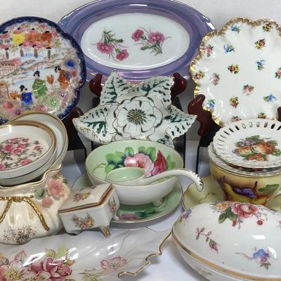 Japan Floral China Trinket & Tableware Lot – Bowl & Ladle, Plates, Dishes & More (11 Items)