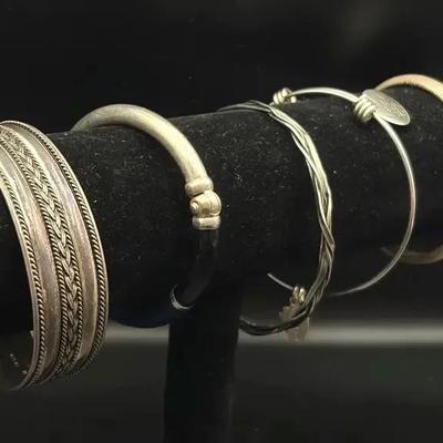 925 Sterling Silver Bangles & Cuffs Lot of 5 – 2.52 ozt 