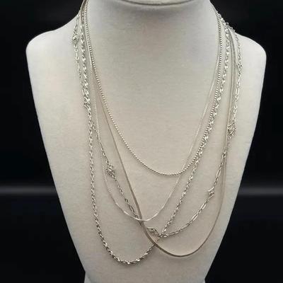925 Sterling Silver Chain Necklace Lot of 5 Pieces – 0.68 ozt