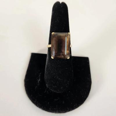 Vintage 10k Gold Emerald Cut Smokey Quartz Ring
