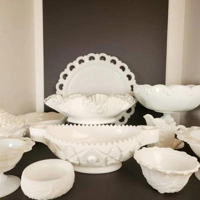 11 Piece Milk Glass Lot Vintage Glassware