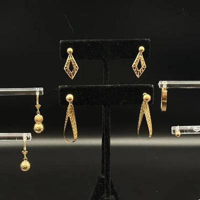 14K Gold Earring Lot – 4 Pairs, 6.2g