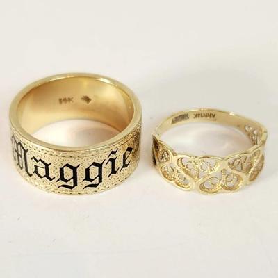Two 14K Yellow Gold Statement and Filigree Rings