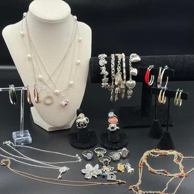Large Assorted Costume Jewelry Lot – Necklaces, Bracelets, Rings & Earrings