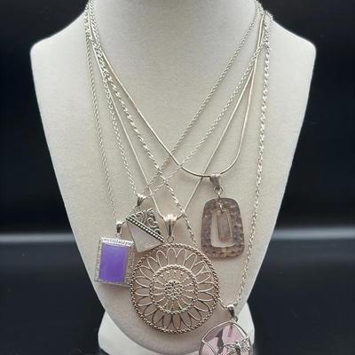 925 Sterling Silver Statement Necklace Lot – Filigree Medallion & Artisan Pendants