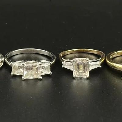 Lot of 4 Rings – 3 Sterling Silver (925) & a 14K Gold ring – Sizes 7.5–9