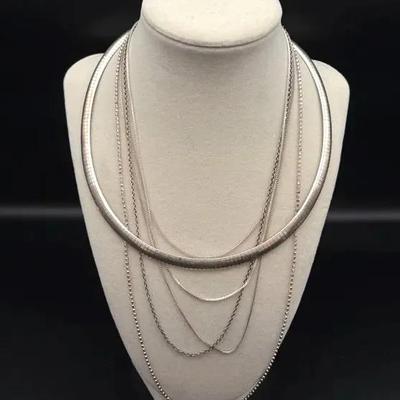 925 Sterling Silver Necklace Lot of 6 Chains & Collars – 1.50 ozt