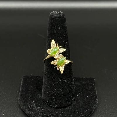 Resco 14K Gold Butterfly Ring w/ Green Stone Accents – Size 8