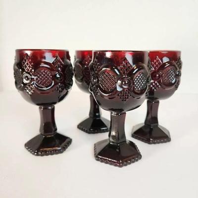 Avon 1876 Cape Cod Collection Ruby Red Glass Goblets (Set of 4) Vintage