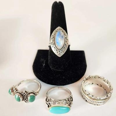 Assorted Sterling Silver and Gemstone Rings (4 Pieces)